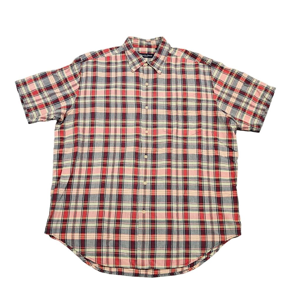Austin Reed London Men's Short Sleeve Plaid Button Down Shirt Size Large